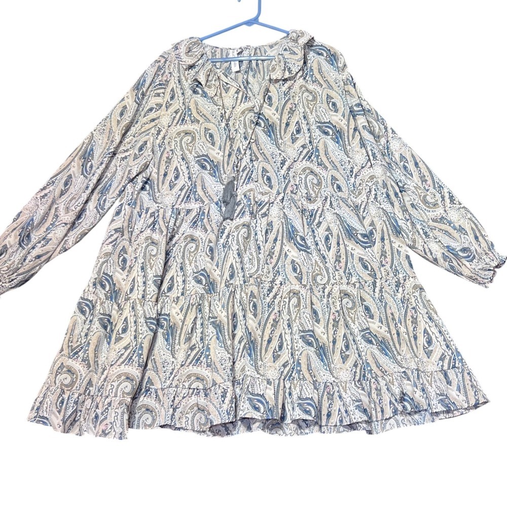 Grace Karma Tiered Dress Womens XL Paisley Long Sleeve Ruffle Collar Bohemian - Picture 2 of 14